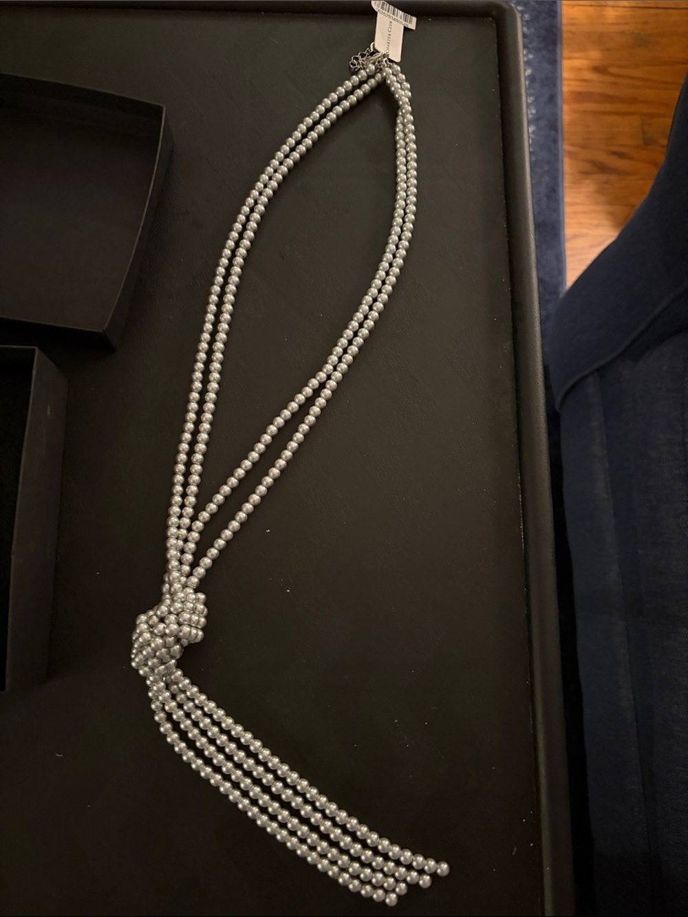 Faux Silver Beaded Knot Tassel Necklace - Women Jewelry